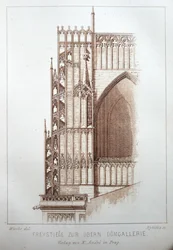 Ilustración del libro Der Dom zu Prag de 1858, que muestra la galería de la catedral de San Vito